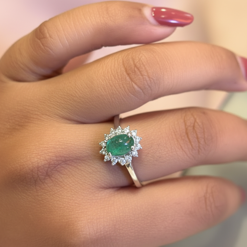 Natural Emerald 925 Pure Silver Ring (Certified)