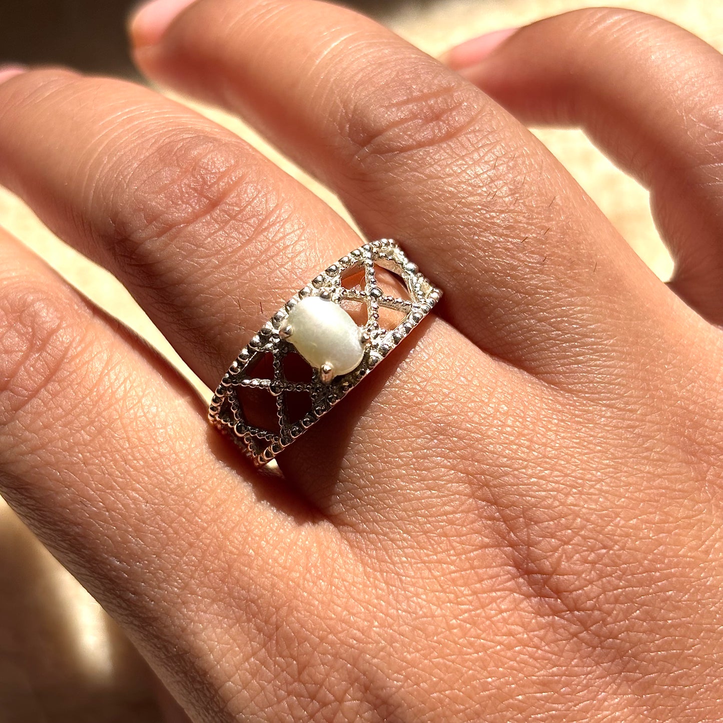 Natural Oval Pearl 925 Pure Silver Statement Ring (Certified)