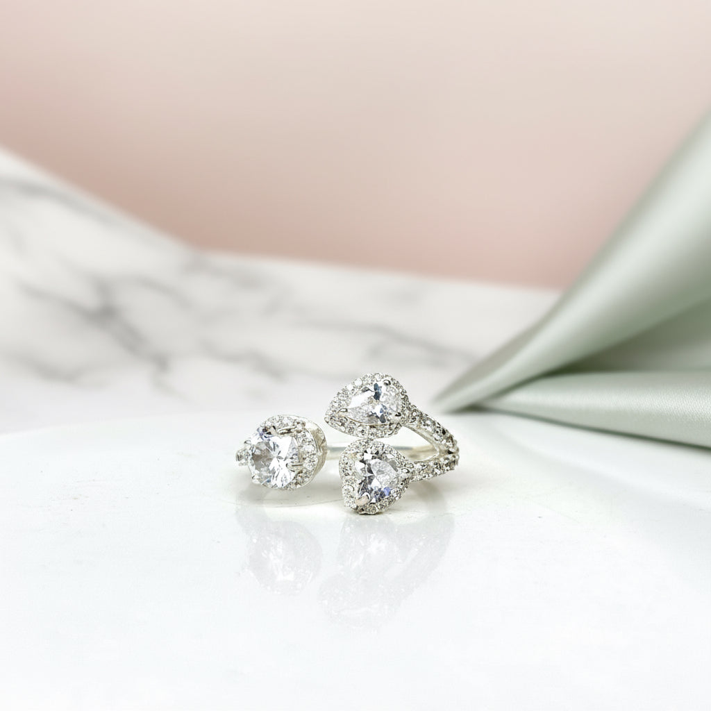 Triple Sparkle 925 Silver CZ Statement Ring