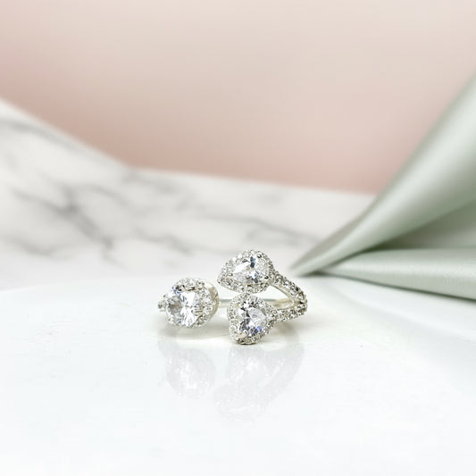 Triple Sparkle 925 Silver CZ Statement Ring