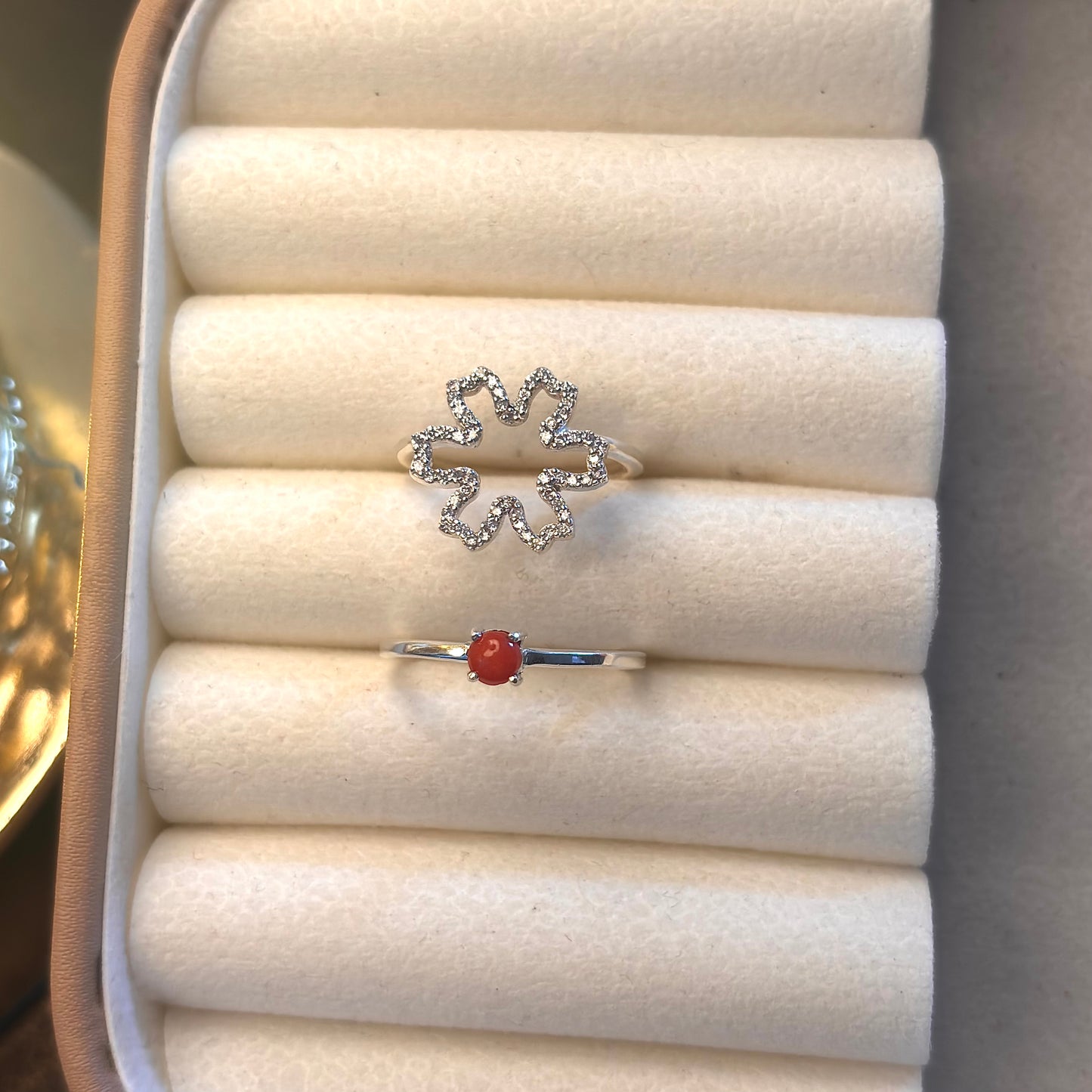 Natural Carnelian Flower two in one 925 Silver Ring (Certified)