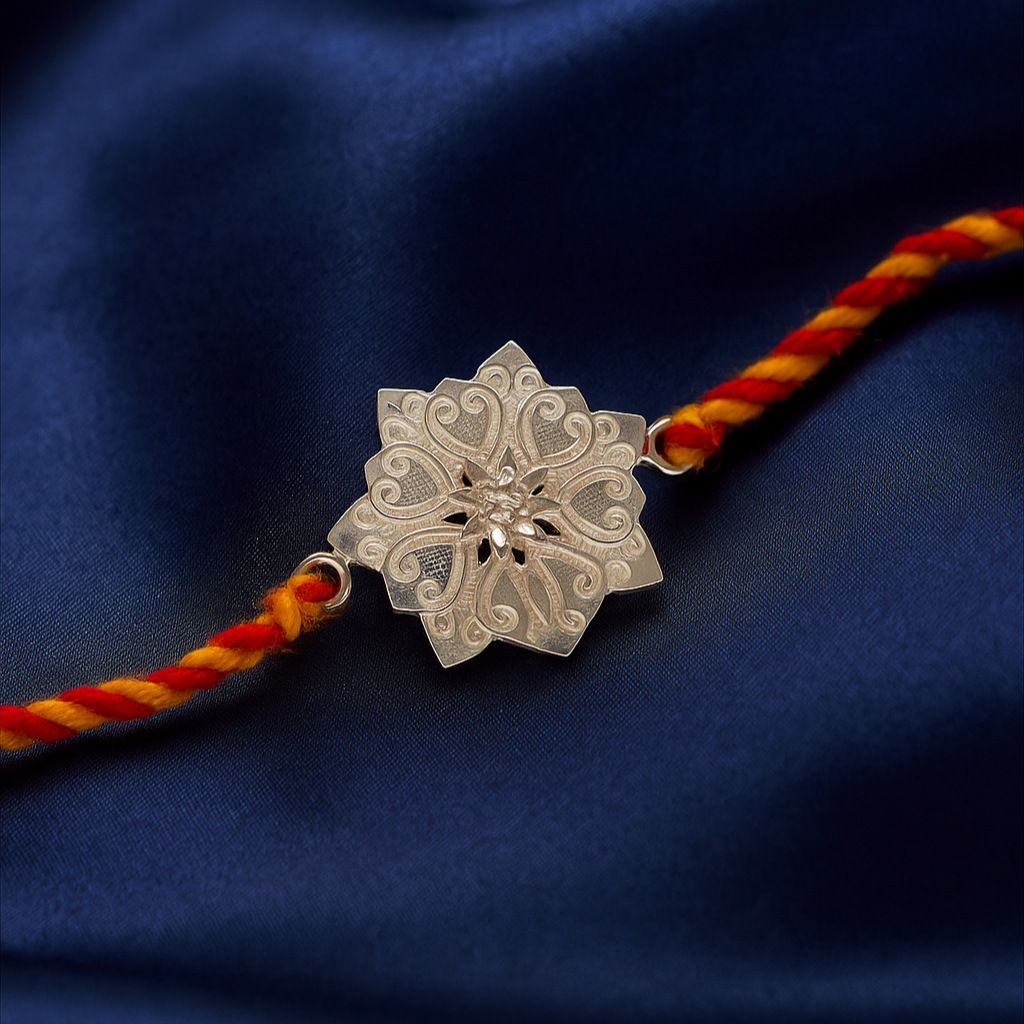 Premium 925 Pure Silver Rakhi with Traditional Thread – Royal Mandala