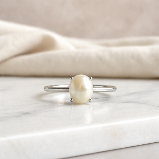 Natural Freshwater Pearl Ring in 925 Pure Silver (Certified)