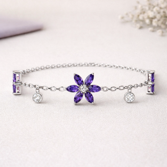 Natural Amethyst Floral 925 Pure Silver Bracelet