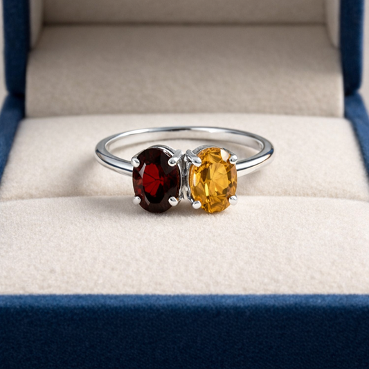 Natural Garnet and Citrine 925 Pure Silver Ring (Certified)