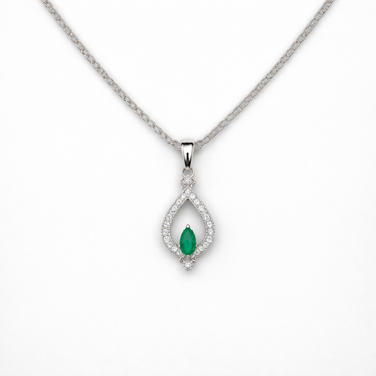 Natural Pear-Cut Emerald 925 Silver Pendant with Chain (Certified)