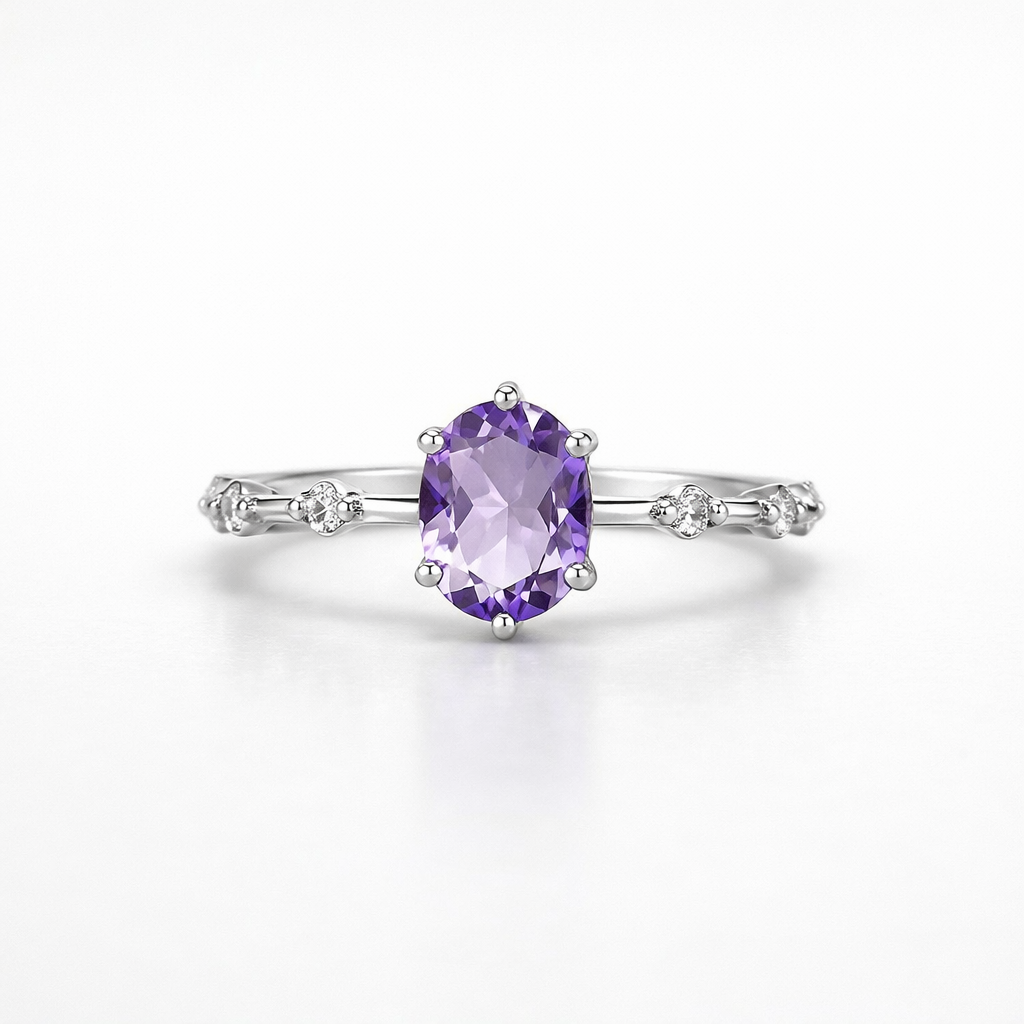 Natural Amethyst 925 Pure Silver Ring (Certified)