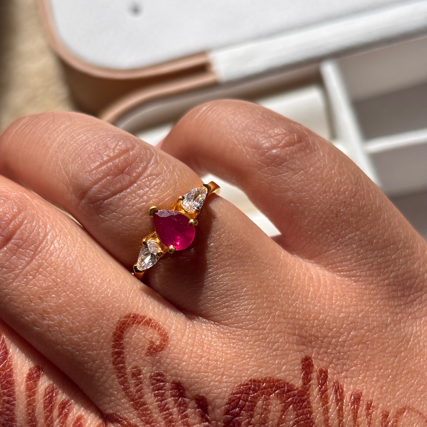 Natural Pear Cut Ruby 925 Pure Silver Ring (Certified)