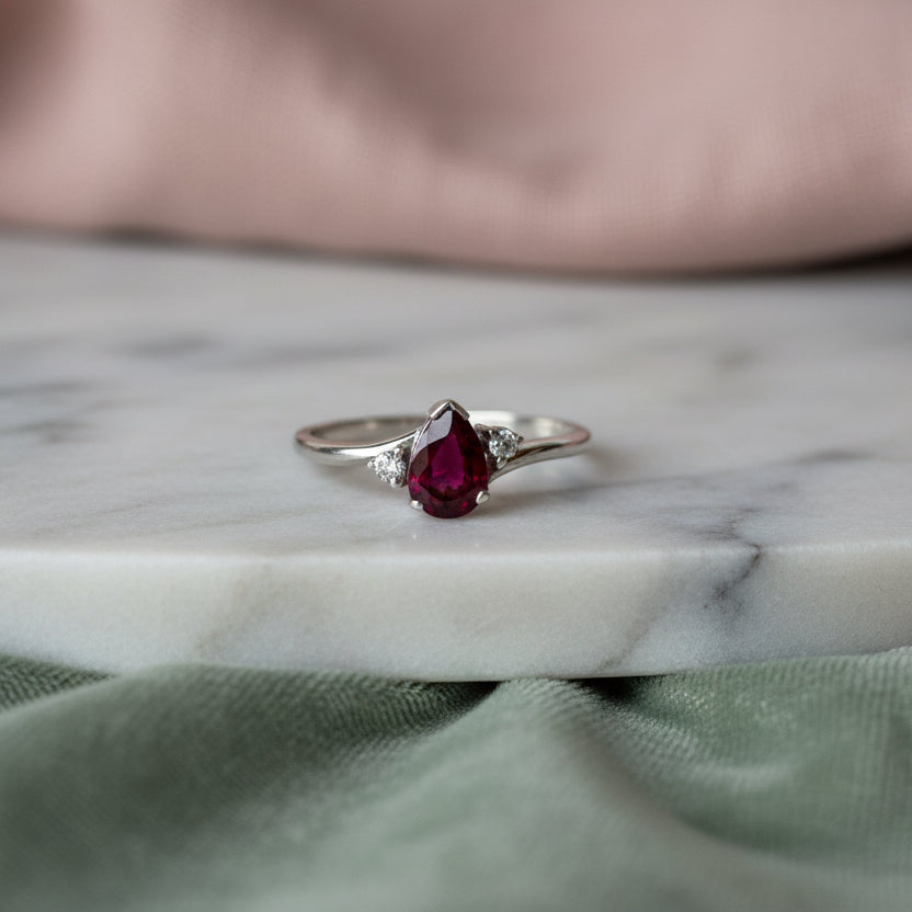 Natural Pear Cut Ruby Pure 925 Silver Ring (Certified)