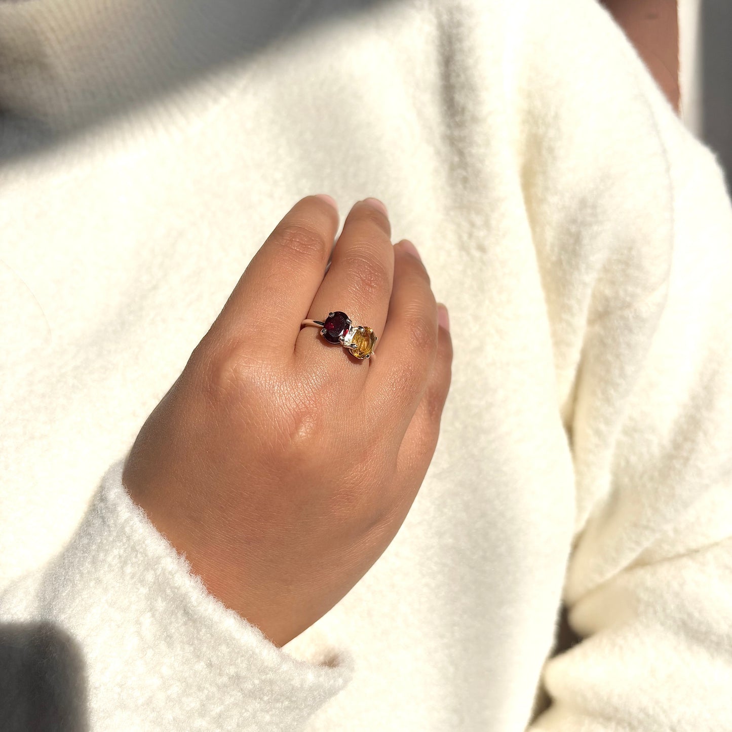 925 Silver Natural Garnet And Citrine ring