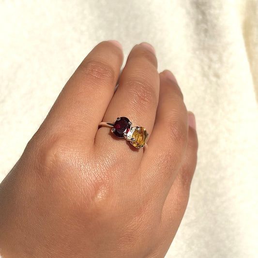 Natural Garnet and Citrine 925 Pure Silver Ring (Certified)