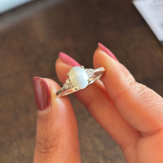 Natural Pearl Oval Shape 925 Pure Silver Ring (Certified)