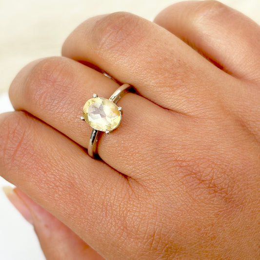 Citrine Oval 925 Pure Silver Solitaire Ring (Certified)