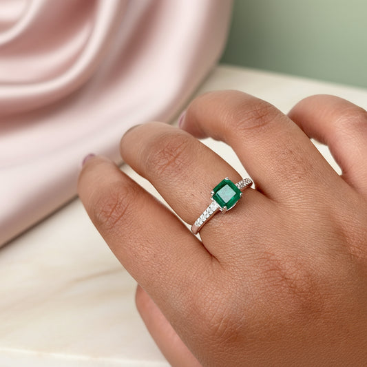 925 Silver Emerald Quartz Green Stone Ring