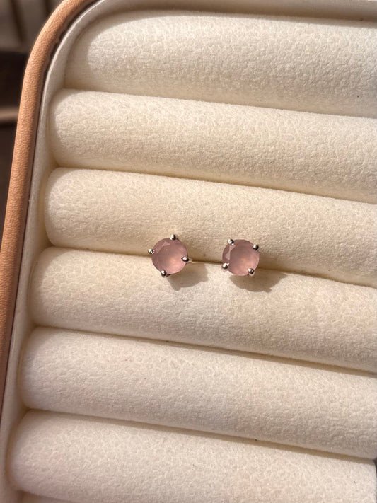 Natural Rose Quartz 925 Pure Silver Studs (Certified)