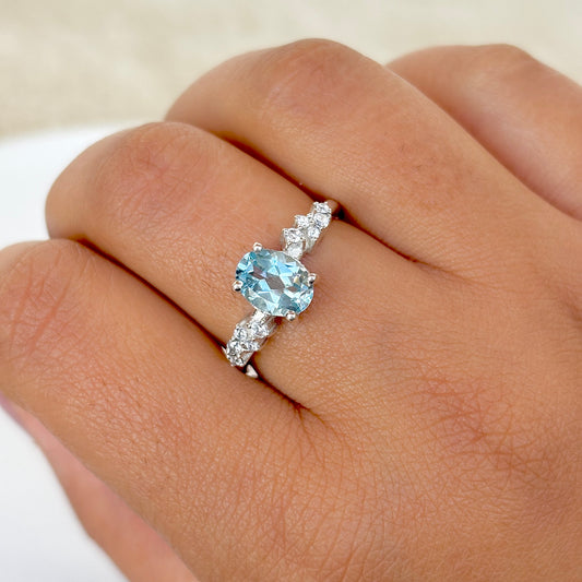 Natural Blue Topaz 925 Pure Silver Statement Ring (Certified)