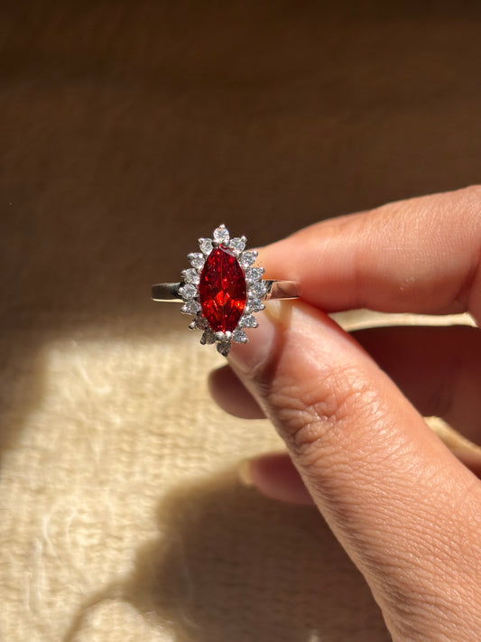 925 Pure Silver Zircon Marquise Cut Ring