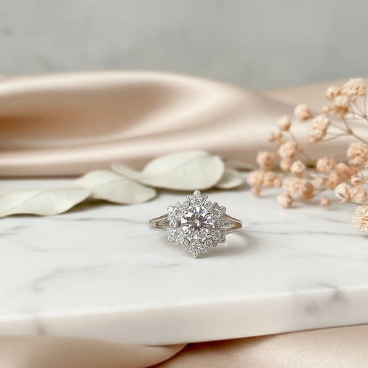 925 Pure Silver Round Cut CZ Statement Ring