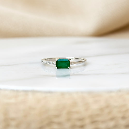 925 Pure Silver Minimalist Ring with Natural Green Onyx