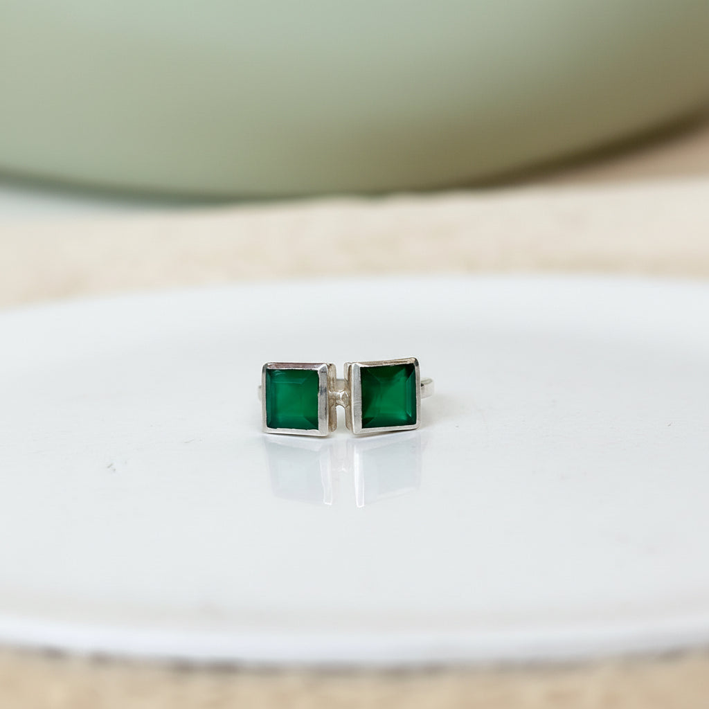 Natural Green Onyx 925 Silver Ring