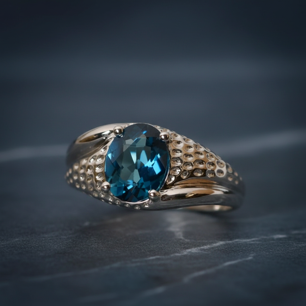925 Pure Silver Natural Blue Topaz Ring (Certified)