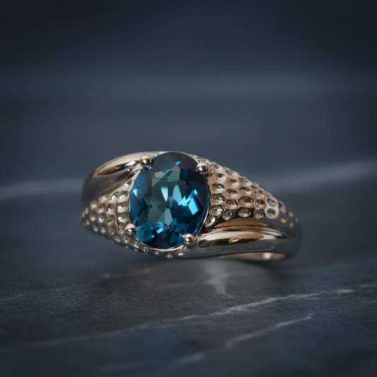 925 Pure Silver Natural Blue Topaz Ring (Certified)