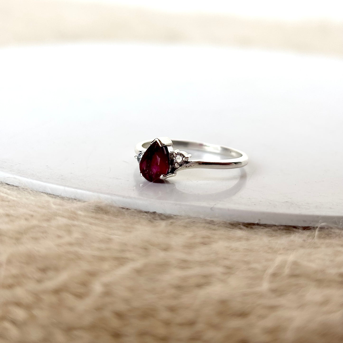 Natural Pear Cut Ruby Pure 925 Silver Ring (Certified)