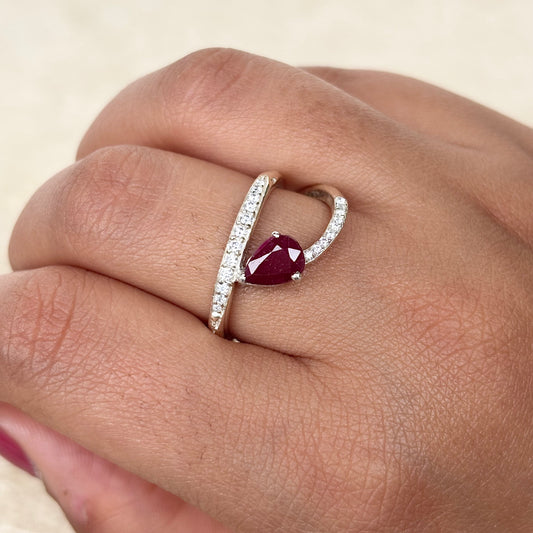Natural Ruby Pear Cut  925 Pure Silver Ring (Certified)