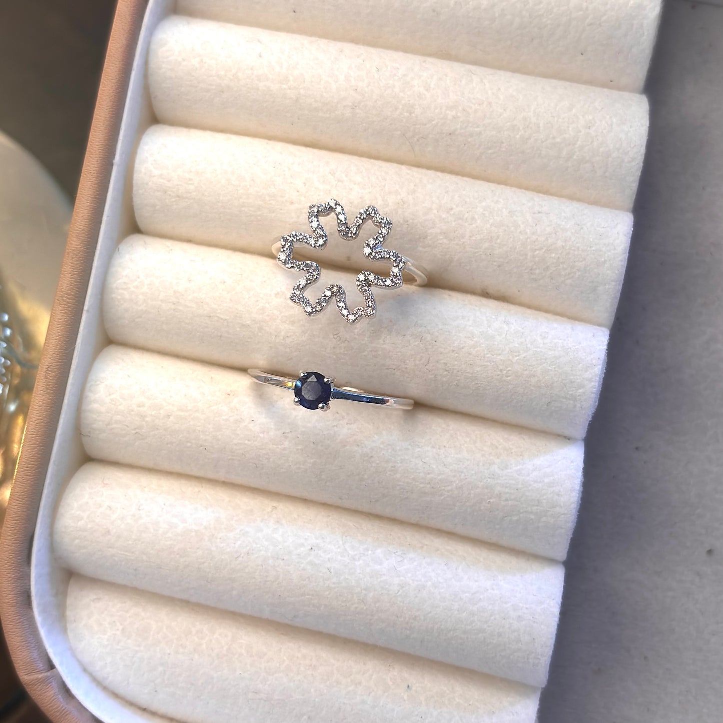 Natural Blue Sapphire Flower two in one 925 Pure Silver Ring (Certified)