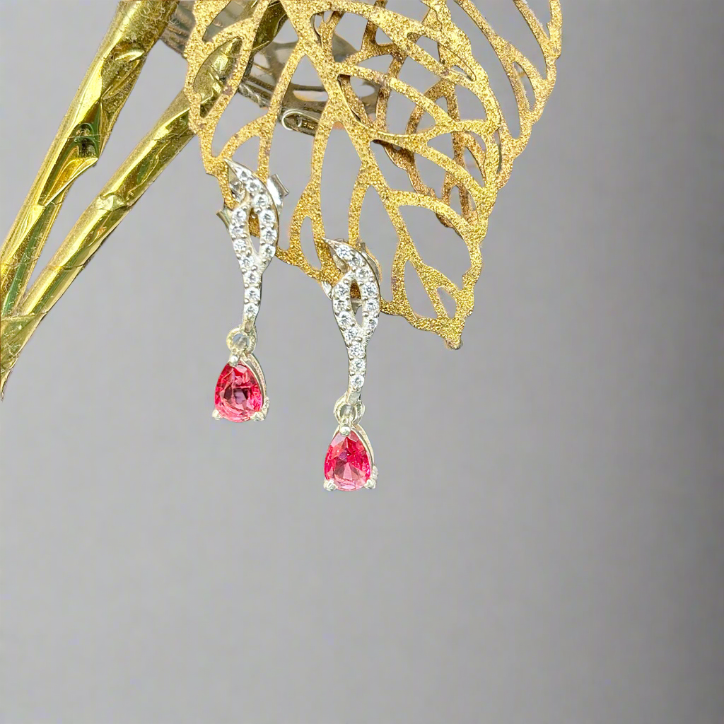 925 Pure Silver Simulated Ruby Drop Earrings