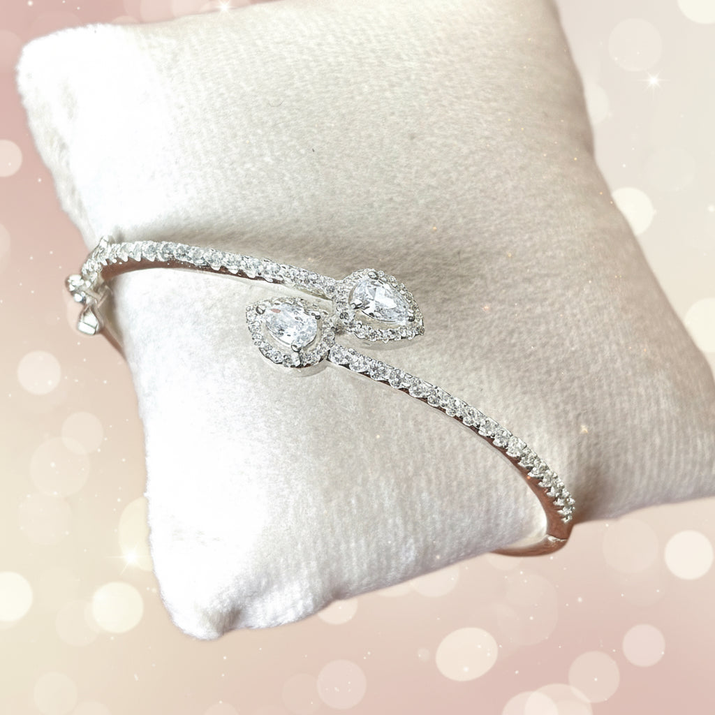 Sterling Silver Pear Shape Zirconia Bangle Bracelet