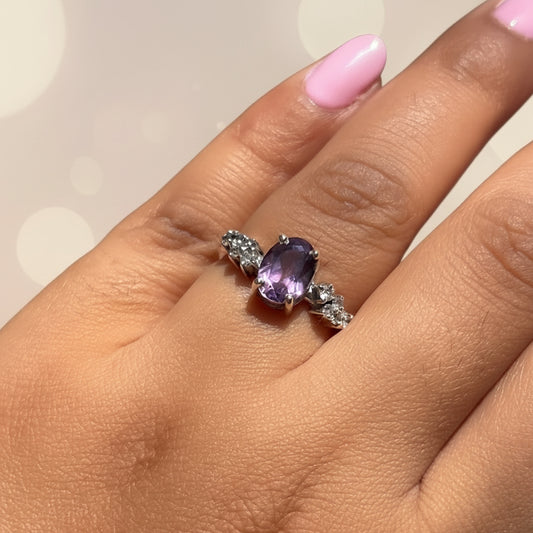 Natural Amethyst Oval Shape  925 Pure Silver Ring (Certified)