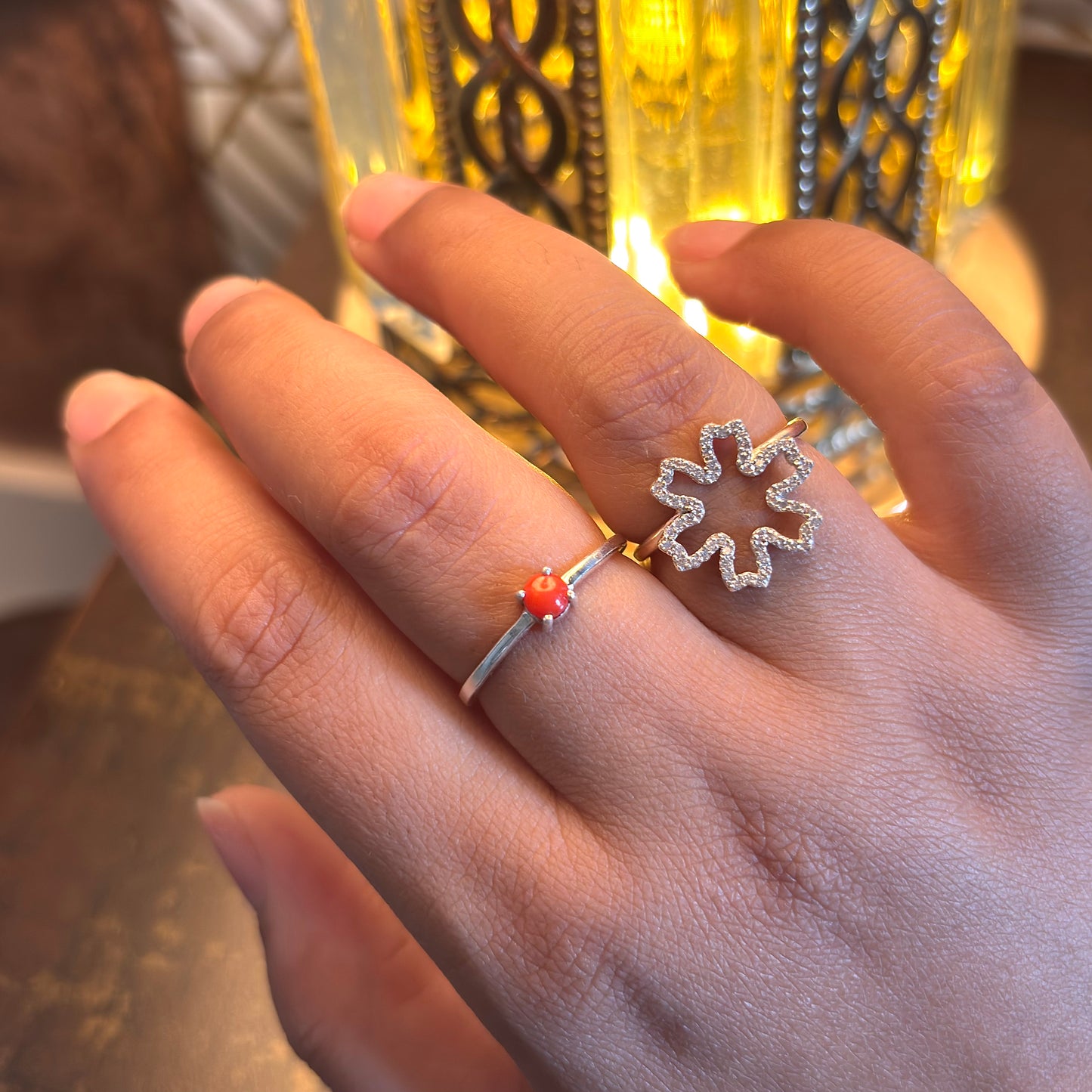 Natural Carnelian Flower two in one 925 Silver Ring (Certified)