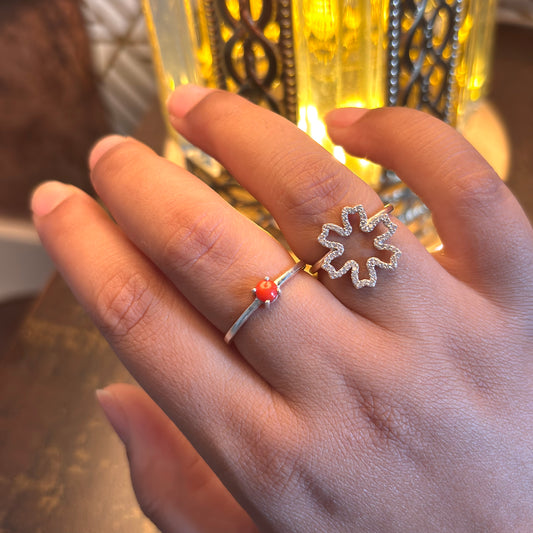 Natural Carnelian Flower two in one 925 Silver Ring (Certified)