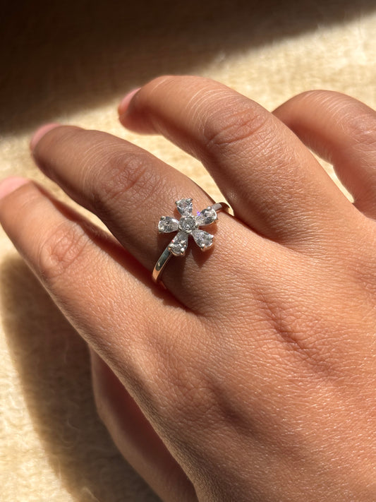 925 Pure Silver Flower Zircon Ring