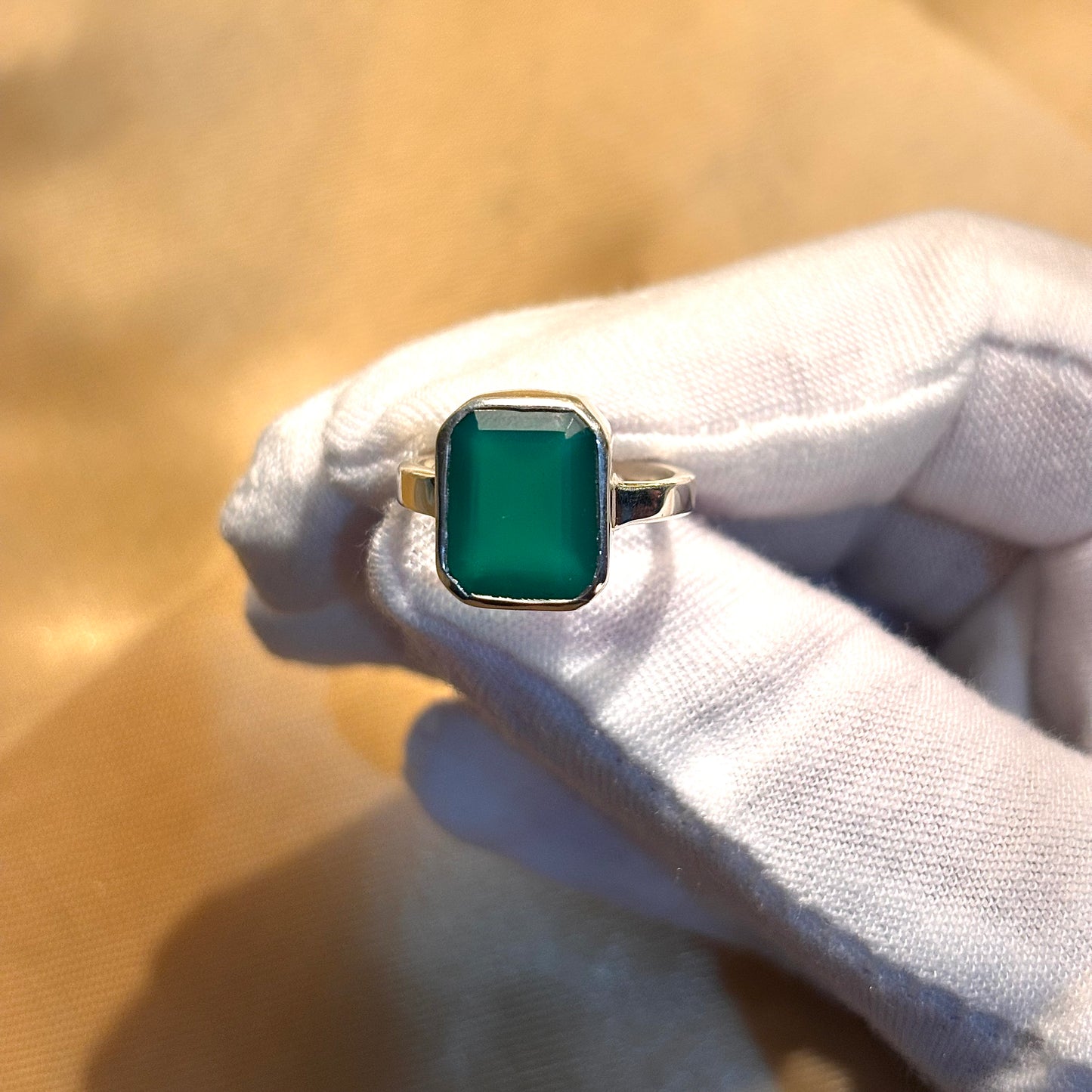 Natural Green Onyx 925 Pure Silver Ring (Certified)