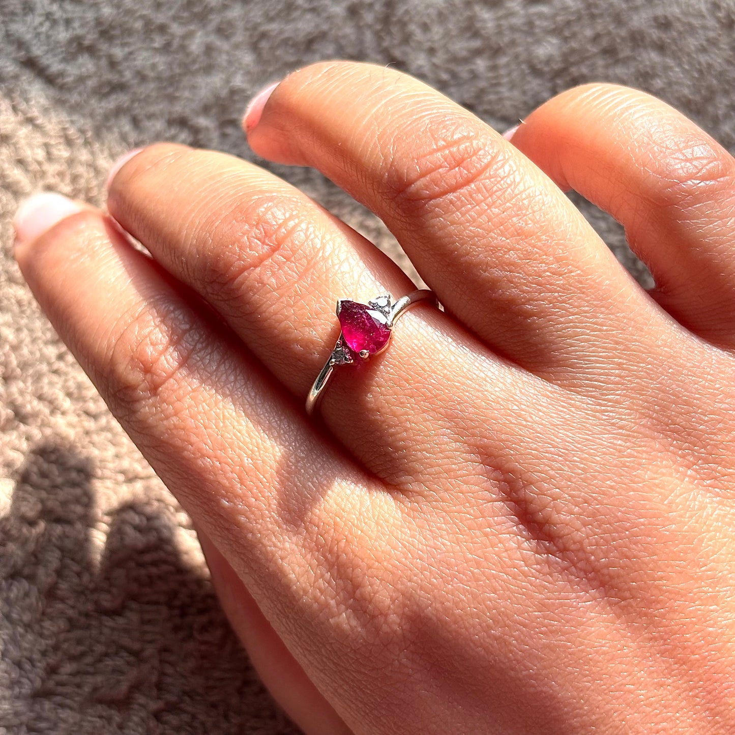 Natural Pear Cut Ruby Pure 925 Silver Ring (Certified)