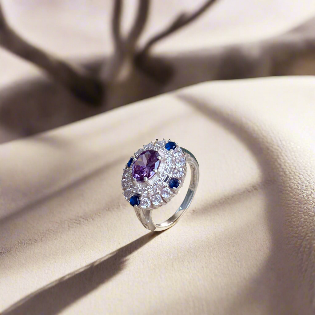 Natural Amethyst 925 Pure Silver Statement Ring