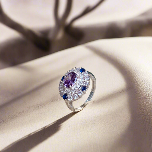 Natural Amethyst 925 Pure Silver Statement Ring