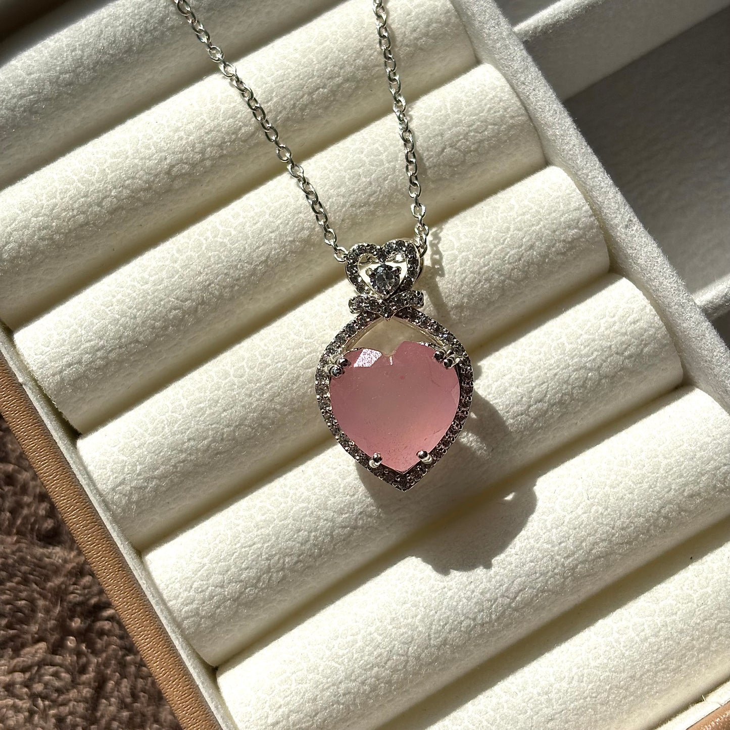 Natural Rose Quartz 925 Pure Silver Pendant (Certified)