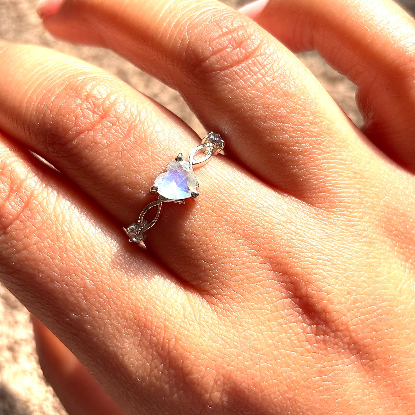 Natural Heart Shape Moonstone Pure Silver Ring (Certified)