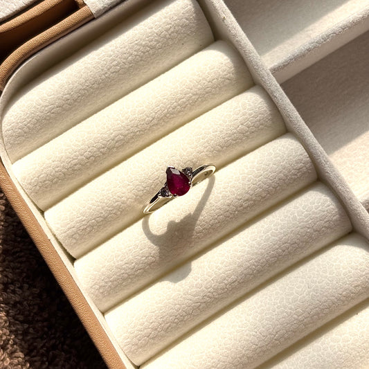 Natural Pear Cut Ruby Pure 925 Silver Ring (Certified)