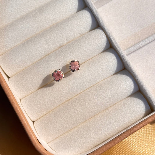 Natural Rose Quartz 925 Pure Silver Studs (Certified)