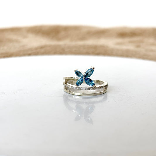 925 Pure Silver Natural Blue Topaz Butterfly Ring