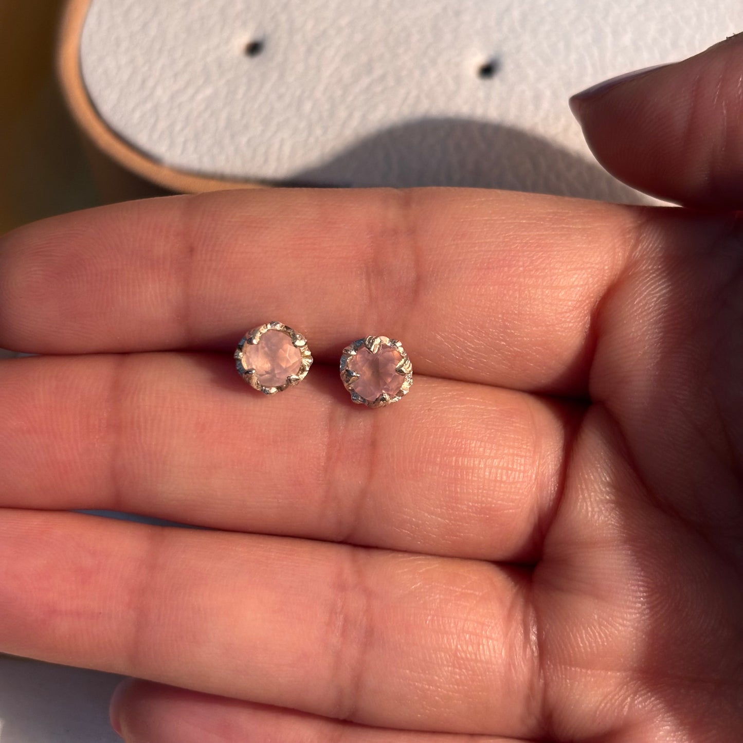 Natural Rose Quartz 925 Pure Silver Studs (Certified)