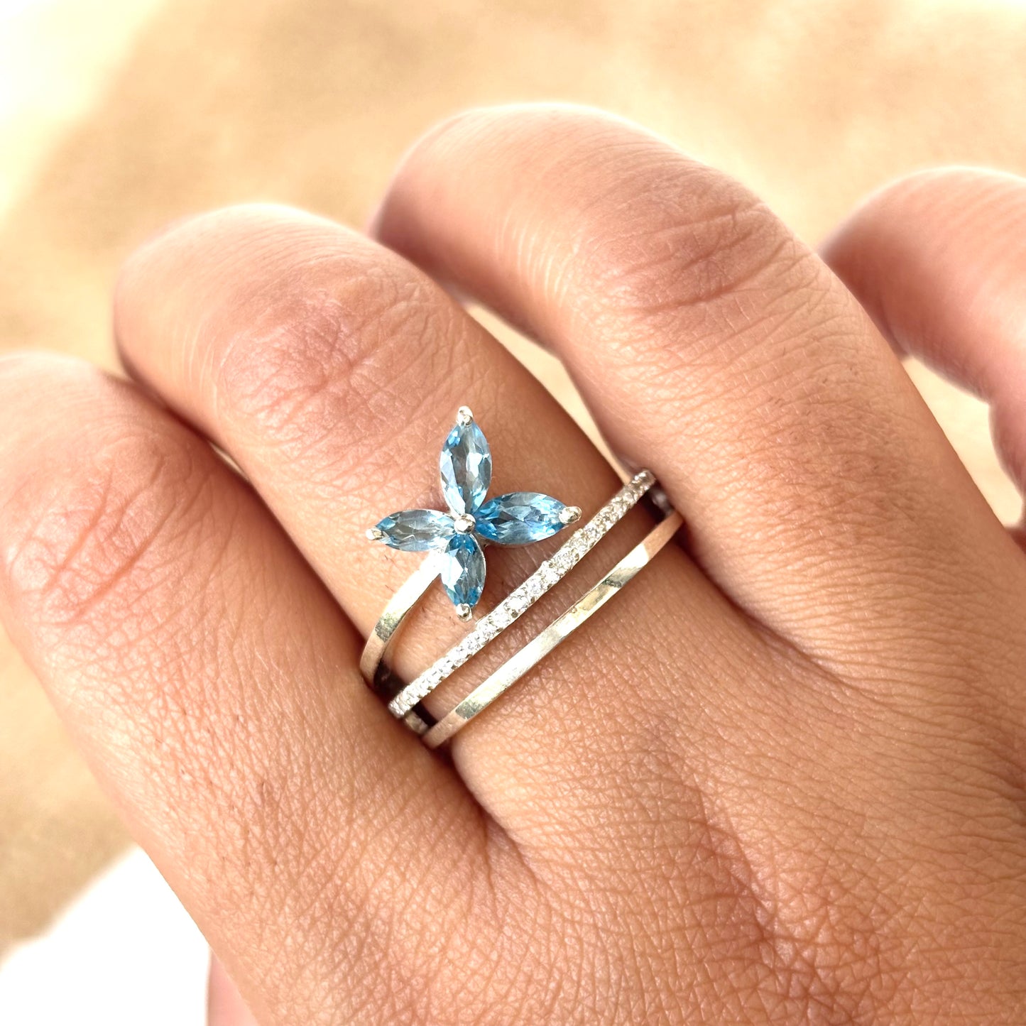 925 Pure Silver Natural Blue Topaz Butterfly Ring