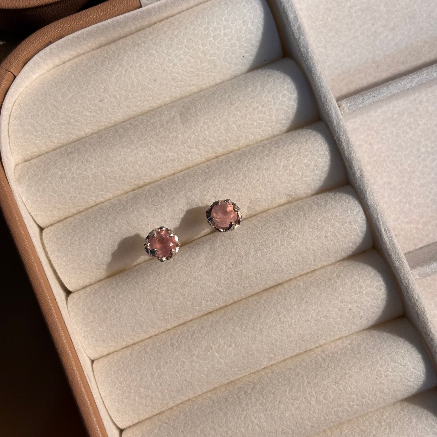 Natural Rose Quartz 925 Pure Silver Studs (Certified)