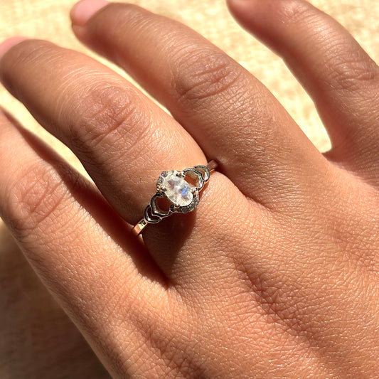 Natural Rainbow Moonstone 925 Pure Silver Ring (Certified)