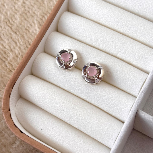 Natural Rose Quartz 925 Pure Silver Studs (Certified)