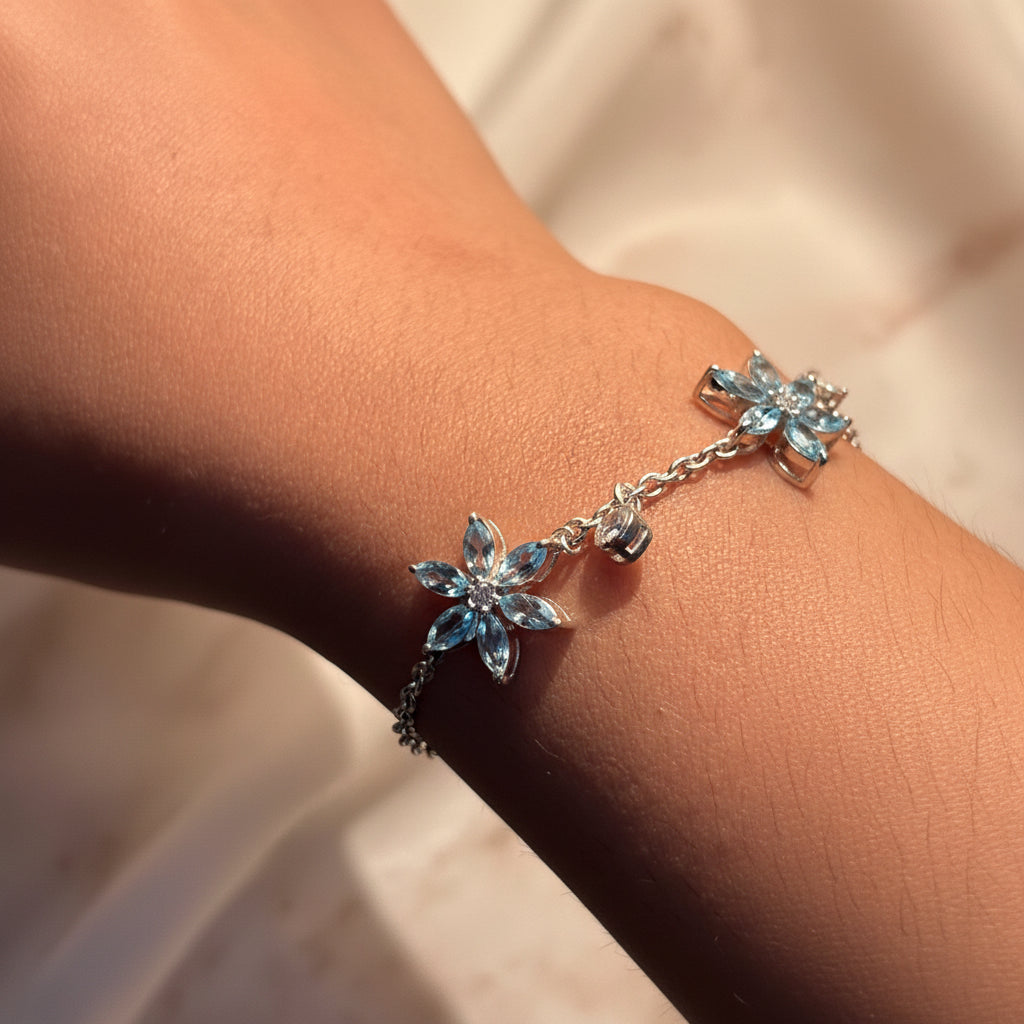 Natural Blue Topaz 925 Pure Silver Bracelet (Certified)